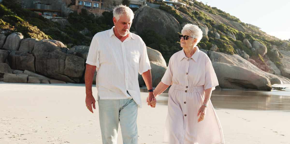 retired couple walking
